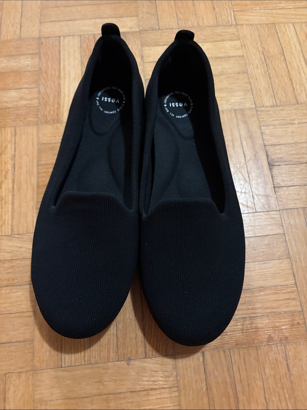 Vessi Black Slip-On Knit Flats